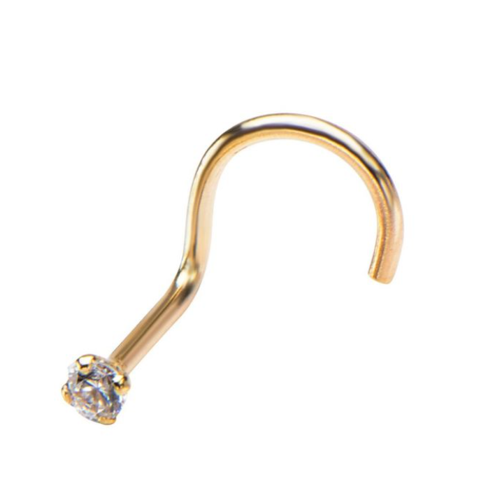 GOLD NOSE SCREW WITH A 2MM PRONG SET GEM TOP